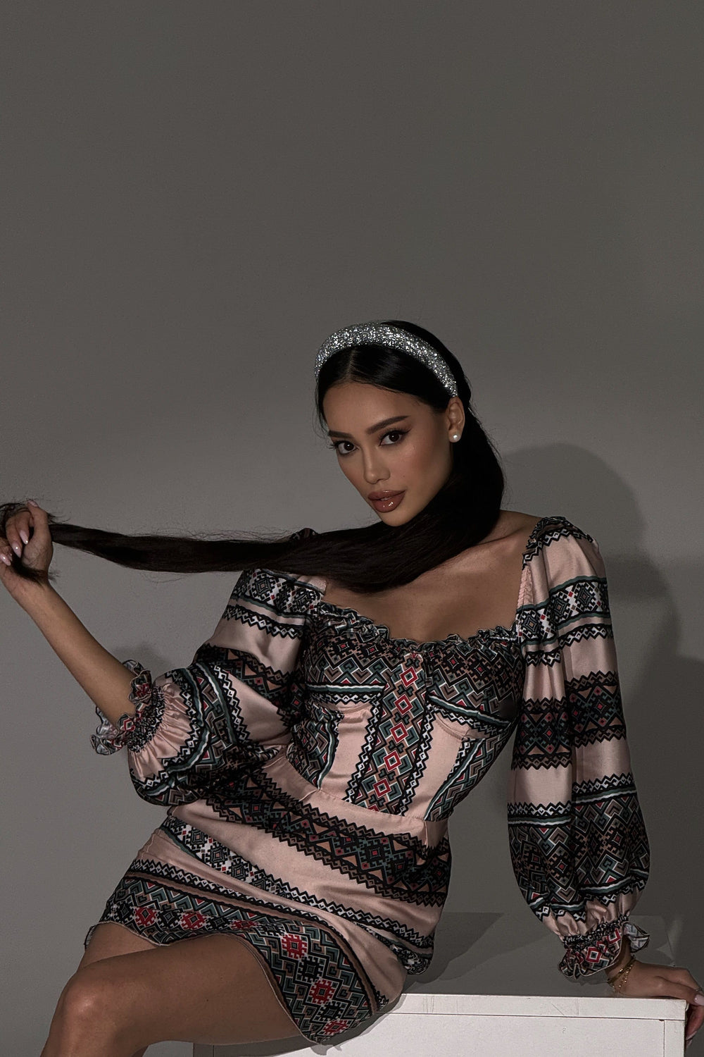 Vyshyvanka Print Dress Beige