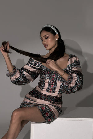 Vyshyvanka Print Dress Beige