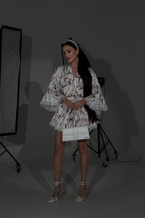 Mini Dress Spikelets Silk White