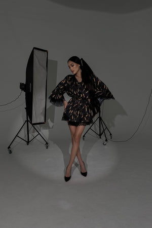 Mini Spikelet Silk Dress Black
