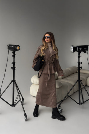 Beige bio suede midi skirt