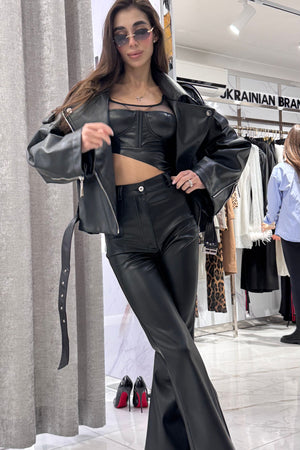 Flared eco-leather trousers Black