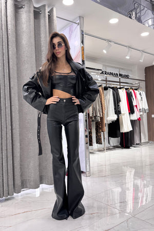 Flared eco-leather trousers Black
