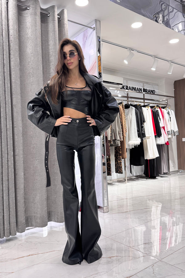 Flared eco-leather trousers Black
