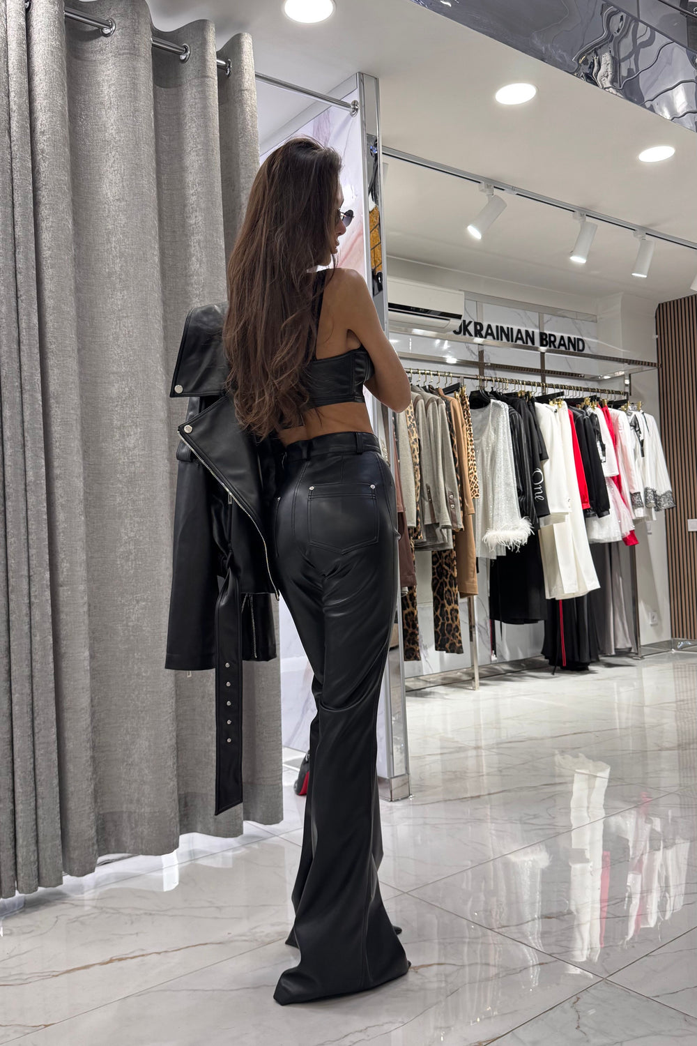 Flared eco-leather trousers Black