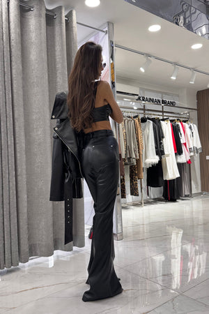 Flared eco-leather trousers Black