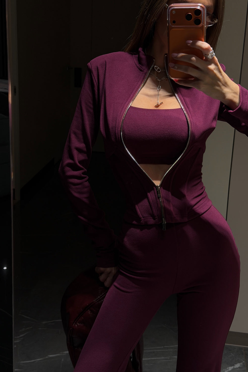 Three-piece suit made of fleece Burgundy