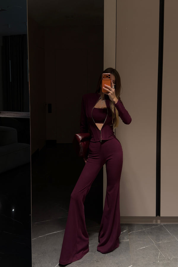 Three-piece suit made of fleece Burgundy