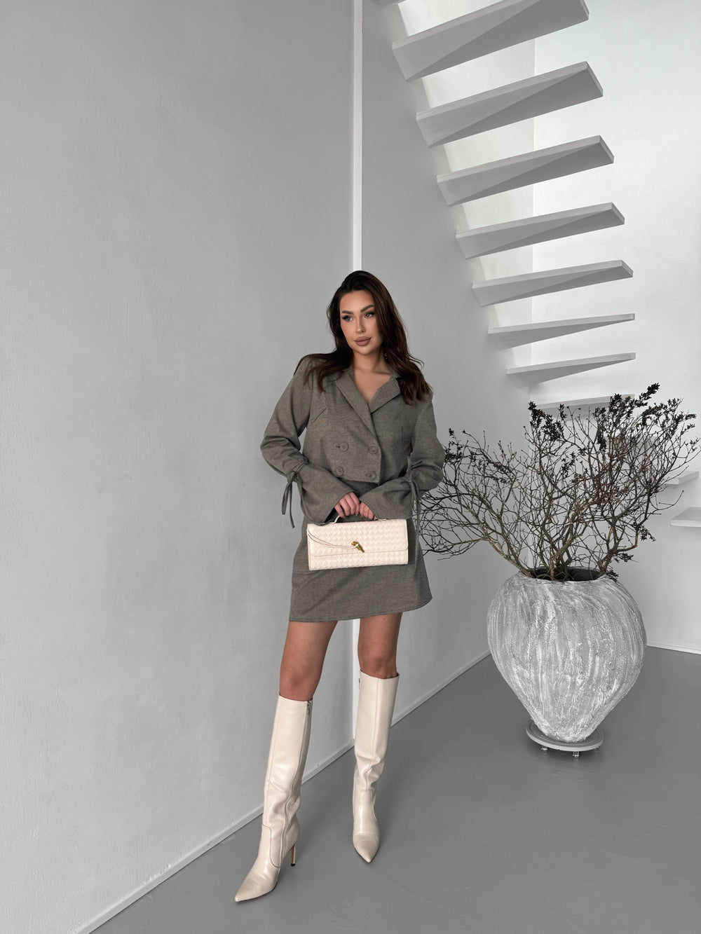 Suit Skirt Jacket Cashmere Gray - Black