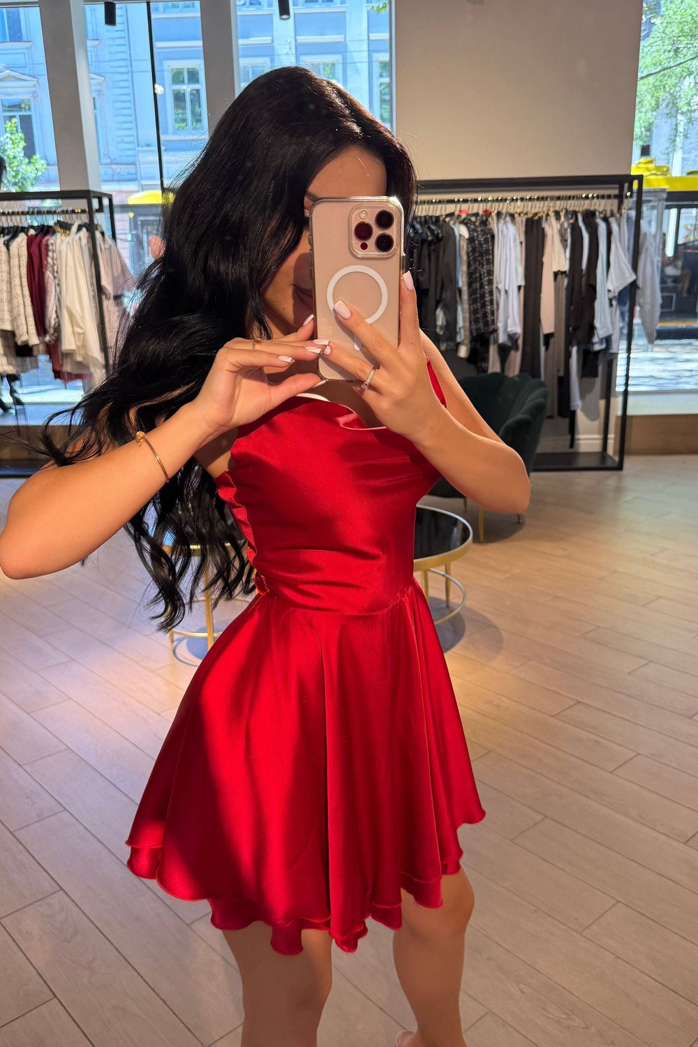 Dress Combination Silk Mini Red