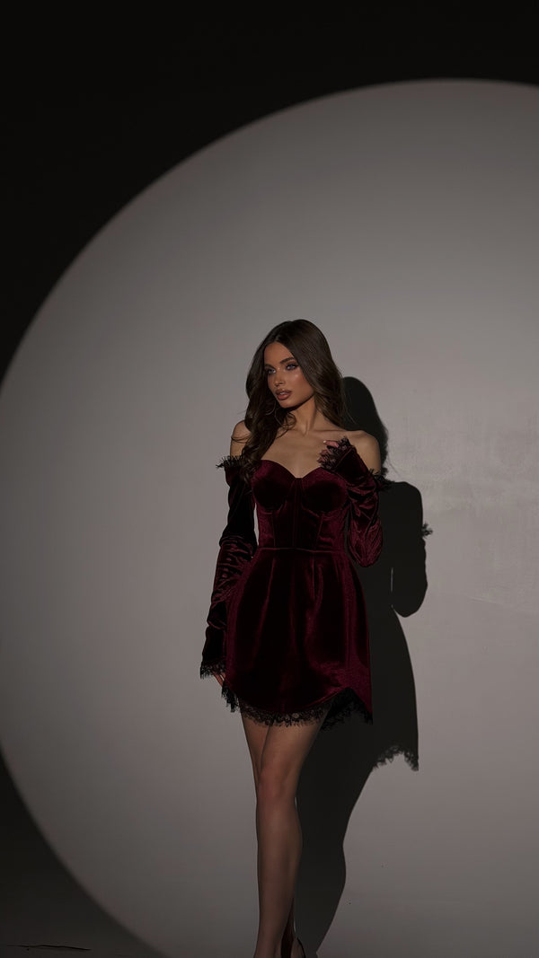 Сукня Півонія Оксамит Марсала 