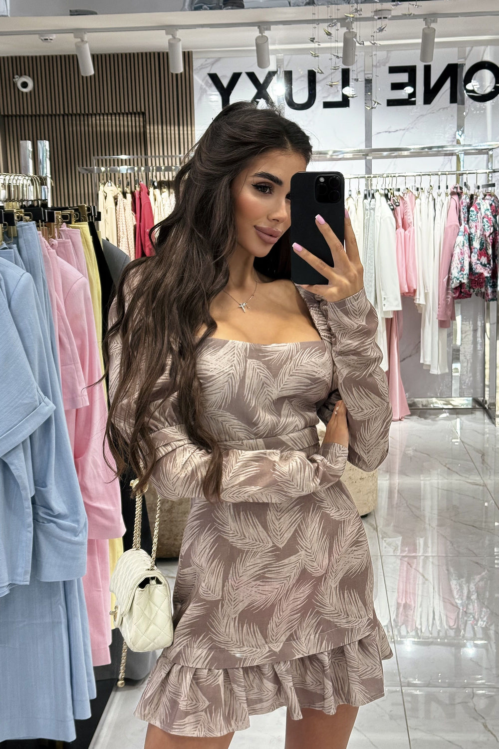 Dress Stefania PRINT Linen Powder